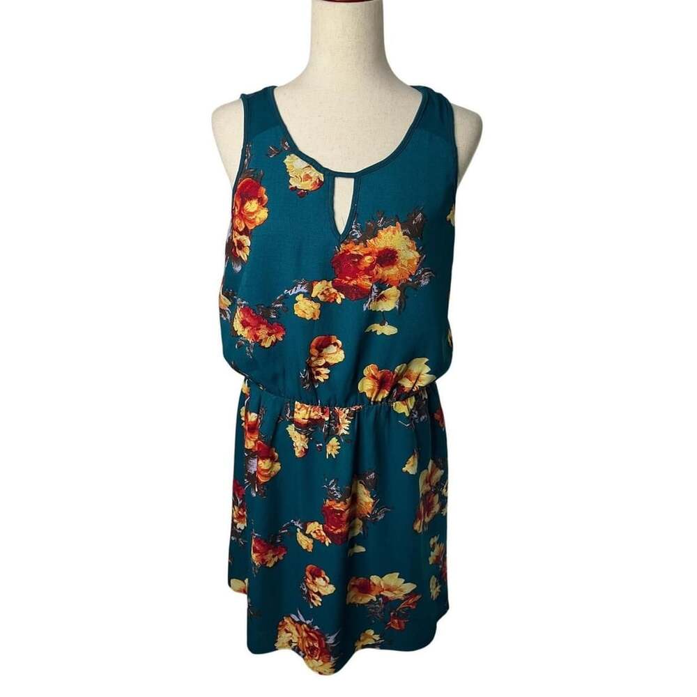 41 Hawthorn Floral Dress Size L Teal Red Orange Blouson